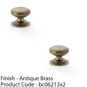 2 PACK - Stepped Round Door Knob - Antique Brass 32mm Classic Kitchen Cabinet Pull Handle