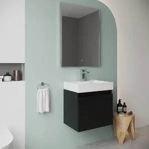 Wall Hung Vanity Basin Unit & Polymarble Basin - 500mm - Woodgrain Charcoal Black