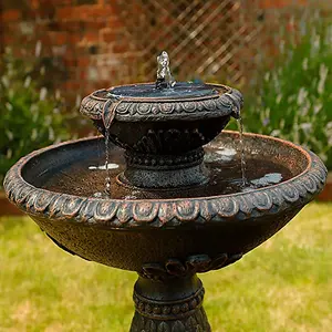 Outdoor Garden Solar Powered Bird Bath Water Fountain with Back-up Battery + LED Light