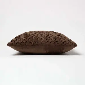 Homescapes Sofia Pleated Brown Velvet Cushion