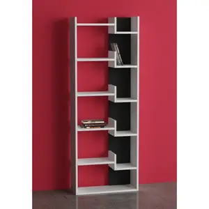 Kara 5-Tier Freestanding Bookcase for Home and Office Storage White/Black / 162" H x 69" W x 22" D