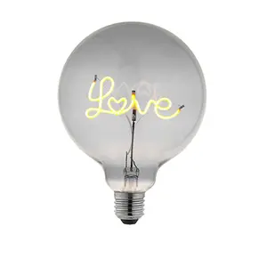 Decorative E27 LED Filament Bulb - LOVE Upwards Facing Lamp - Smoke Tinted Glass