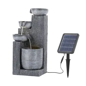 Outdoor Solar Powered 4-Tier Water Fountain Rockery Decor with Warm Light