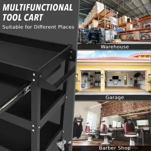 Costway 3-Tray Tool Cart Rolling Utility Cart Tray Organizer w/ Drawer & Wheels