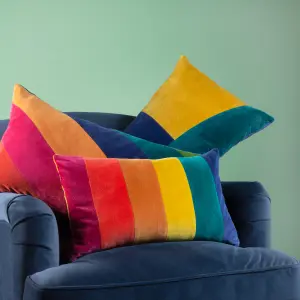 furn. Rainbow Striped Velvet Polyester Filled Cushion