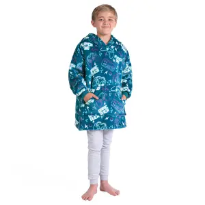 Gaming Hoodie Blanket Sherpa Fleece Throw Sweatshirt Oversized Warm, Teal