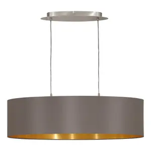 Pendant Ceiling Light Colour Satin Nickel Shade Cappuccino Gold Fabric E27 2x60W