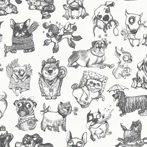 Pooches Wallpaper Mono Muriva 102577