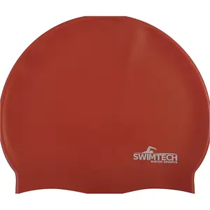 ONE SIZE Silicone Swim Cap - RED - Comfort Fit Unisex Swimming Hair Hat