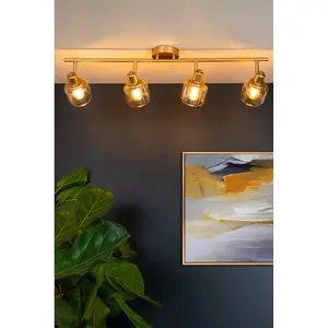 Lucide Bjorn Classic Ceiling Spotlight Bar - 4xE14 - Matt Gold, Brass