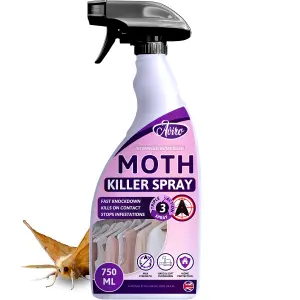 Aviro Moth Killer Spray - Fast Acting Moth Repellent for Wardrobes & Carpets For Immediate & Long-Lasting Protection. 750ml