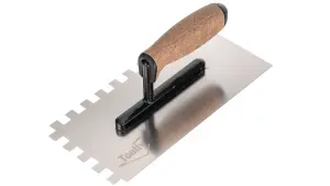 Toolty Stainless Steel Adhesive Notched Trowel with Cork Handle on Aluminium Foot 270mm 12x12mm for Tiling Plastering Rendering