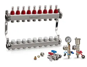 Fastwarm 9 Port Manifold including Isolation + Fill/Drain Valves