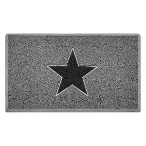 Nicoman Grey & Black Embossed Star Doormat - 75x44cm