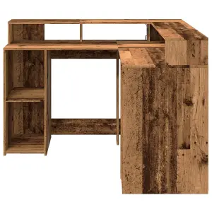 Berkfield Desk with LED Lights Old Wood 130x130x91 cm Engineered Wood