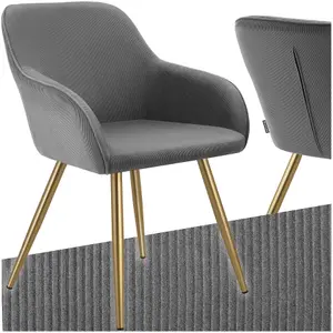 Dining Chair Marilyn - corduroy look, upholstered, armchair, continuous backrest - grey/gold