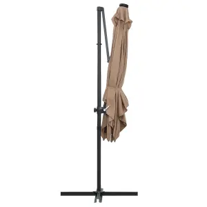 Berkfield Cantilever Umbrella with LED lights and Steel Pole 250x250 cm Taupe