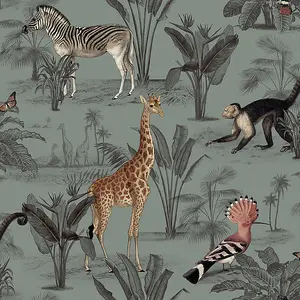 SK Filson Green Vintage Zoo Wallpaper