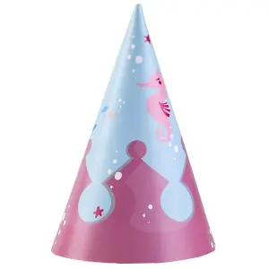 Amscan Be A Mermaid Cone Party Hats (Pack of 8) Pink/Blue (One Size)