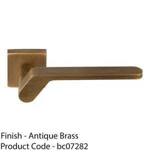 Premium Modern Slim Door Handle Set - Antique Brass Angled Lever On Square Rose