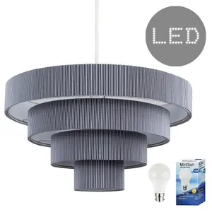 ValueLights Nevada Grey Ceiling Pendant Shade and B22 GLS LED 10W Warm White 3000K Bulb