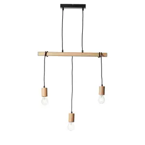 Luminosa Sven Bar Pendant Ceiling Lamp, Matt Black, Natural Wood