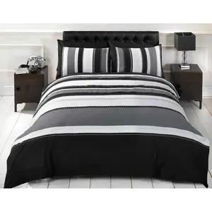 Stripe 132 TC Duvet Cover Set Grey / Kingsize Duvet Cover + 2 Standard Pillowcases