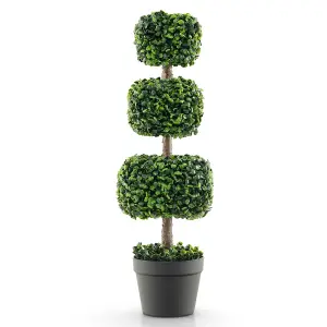 Costway 75CM Artificial Boxwood Topiary Tree Faux Triple Square Shaped Plant Plastic Pot