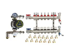 Warmer System Underfloor Heating 7 Port Manifold with 'A' Rated Auto Pump GPA25-6 III and Blending Valve Set