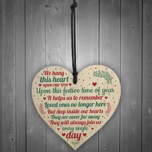 Red Ocean Wooden Heart Christmas Tree Memorial Decoration For Mum Nan Dad Grandad Plaque Gift