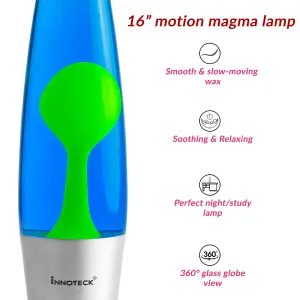 Innoteck 16" Soothing Motion Lava Lamp -  Green Lava, Blue Liquid.