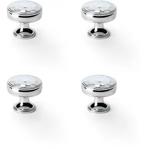 4 PACK - Round Hammered Door Knob - Polished Chrome 32mm Diameter Cupboard Pull Handle