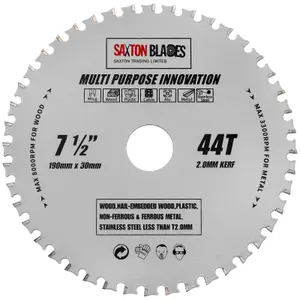 Saxton TCT19044TMPT TCT Multi Purpose Innovation Circular Saw Blade 190mm x 44 Teeth x 30mm Bore 16, 20 and 25mm reduction rings