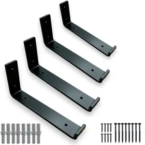 4 Pcs Heavy Duty Shelf Brackets Industrial Steel for Wall Mounted DIY Floating Shelving(Black, 305mm UP)