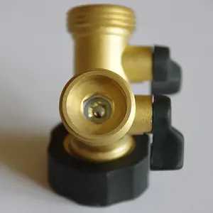 2 Way Garden Tap Connector, Brass Garden Hose Tap Y Splitter Connector with Individual On/Off Valves