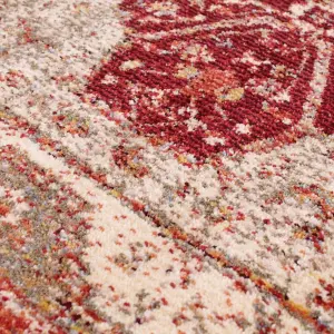 Cream Red Traditional Bordered Geometric Persian Rug Easy to clean Dining Room-80cm X 150cm