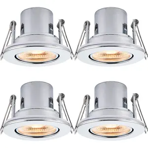 4 PACK Recessed Tiltable Ceiling Downlight - 8.5W Warm White LED Chrome Plate