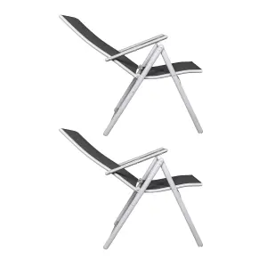 Set of 2 Outdoor Garden Patio Multi Position Reclining Folding Chair in Black and Silver