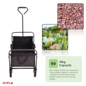 Oypla Black Heavy Duty Foldable Garden Festival Trolley Folding Cart Wagon Truck Wheelbarrow