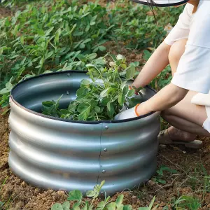 Garden Outdoor Raised Bed Planter Round Galvanised Steel Flower Trough 60 x 30cm