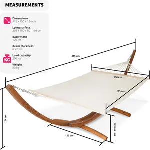 Hammock Thorsten - wooden frame, for 2 people, height adjustable, durable fabric - white