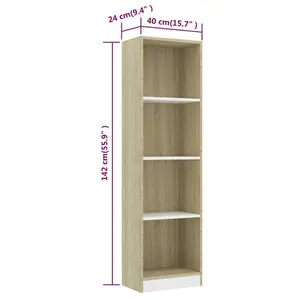 Attwood Bookcase Sonoma Oak/White / 142cm H x 40cm W x 24cm D