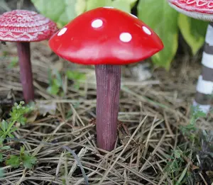 4pc Mushroom Fairy Garden Ornaments - Red