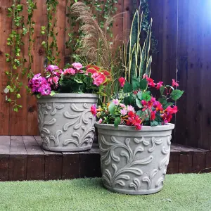 Pair of Large Wavy Leaves Flower Pots