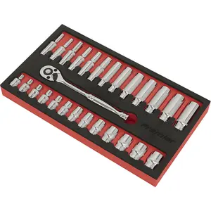 Premium 27-Piece Deep Socket Set with Ratchet Handle - 1/4" Metric Drive