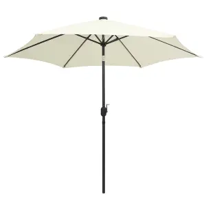 Berkfield Parasol with LED Lights and Aluminium Pole 300 cm Sand White