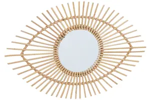 Interiors by Premier Natural Rattan Eye Shapped Wall Mirror, Rattan Frame Large Wall Mirror, Unique Wooden Frame Mirror