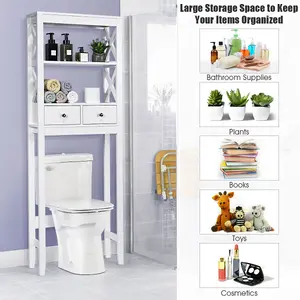 Costway Over The Toilet Space Saver Bathroom Organizer Storage Shelf w/2 Drawers