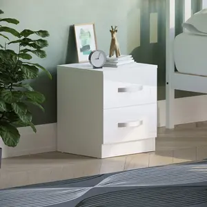 Arkadij 2 Drawer Beside Table With Metal Runners, Modern Bedroom Storage Cabinet White