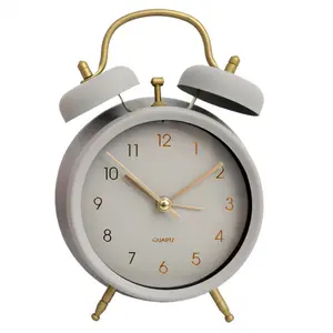 Analogue Metal Quartz Movement / Crystal Alarm Tabletop Clock Grey